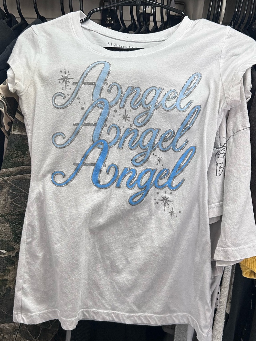 White 'Angel' Graphic Tee with angel wings on back